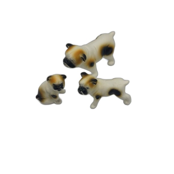Vintage Bone China Handcrafted 3 Pc. Miniature Bull Dog Family - Picture 7 of 7